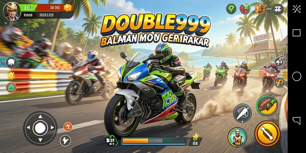 Tampilan gameplay seru dari balapan motor DOUBLE999.