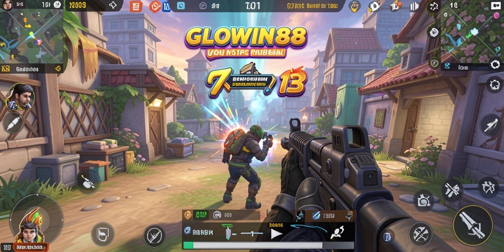 Tampilan gameplay seru dari GLOWIN88 dengan aksi tembak-tembakan yang mendebarkan.