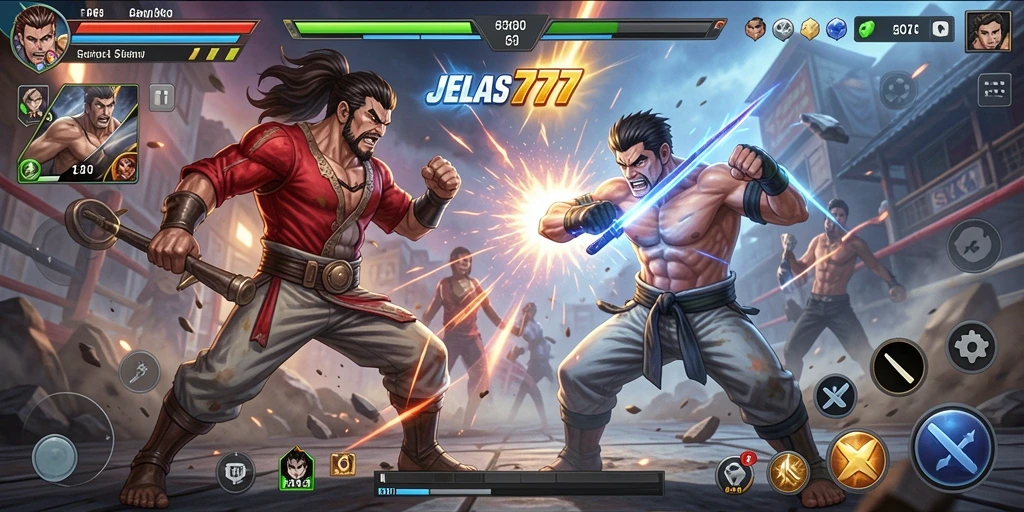 Tampilan aksi mendebarkan dalam gameplay Fighting JELAS777.
