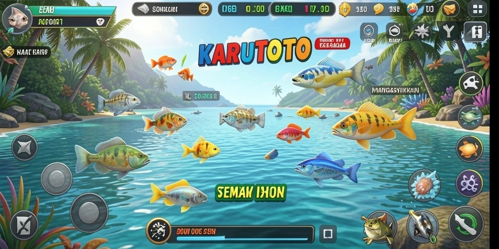 Screenshot KARTUTOTO menampilkan pemain menembak ikan dengan grafik memukau.