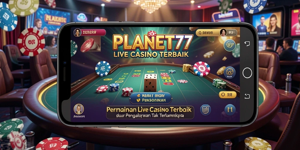 Screenshot gameplay live casino PLANET77 dengan dealer profesional.